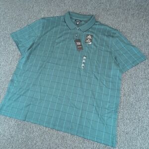 Van Heusen Men Polo Shirt XXL Cotton Blend Teal Windowpane Flex Short Sleeve New